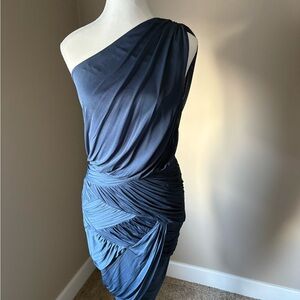 Halston Heritage One-Shoulder Dress in Deep Blue